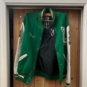 Dehen Green and White Varsity Jacket